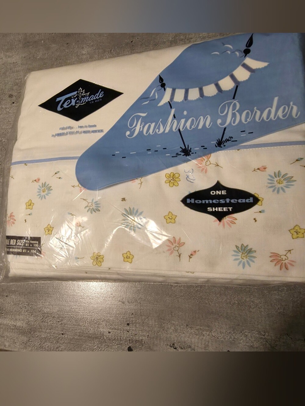 Vintage Texmade Flat Full White Sheet, Floral Border, New In  Original Pkg.